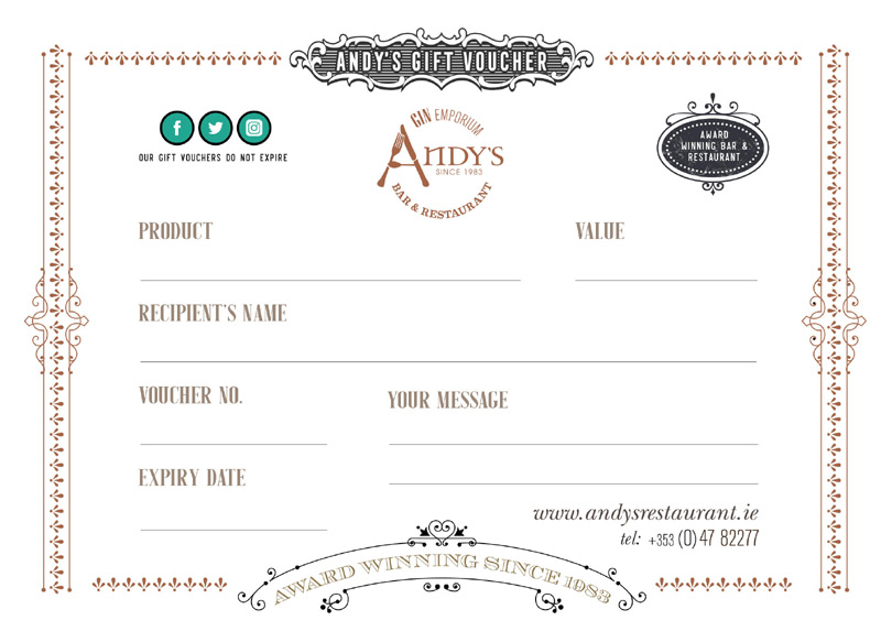 Andy's Restaurant email gift voucher