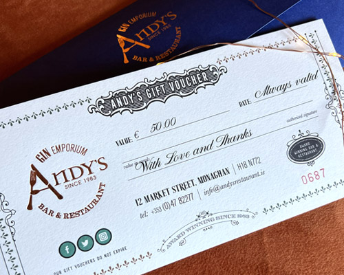 Andy's Restaurant gift voucher
